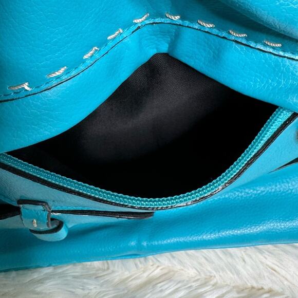 Turquoise Faux Leather Shoulder Bag with Silvertone Hardware - Picture 8 of 13